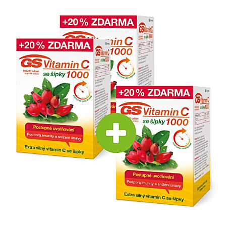 GS Vitamin C 1000 se šípky 100+20 tablet - 2+1 ZDARMA