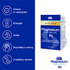 GS Magnesium citrát 1340 mg + B6, 50 + 50 tablet