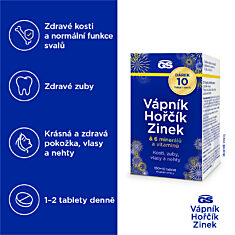 GS Vápník, hořčík, zinek, 2 × 130+10 tablet NAVÍC, dárkové balení