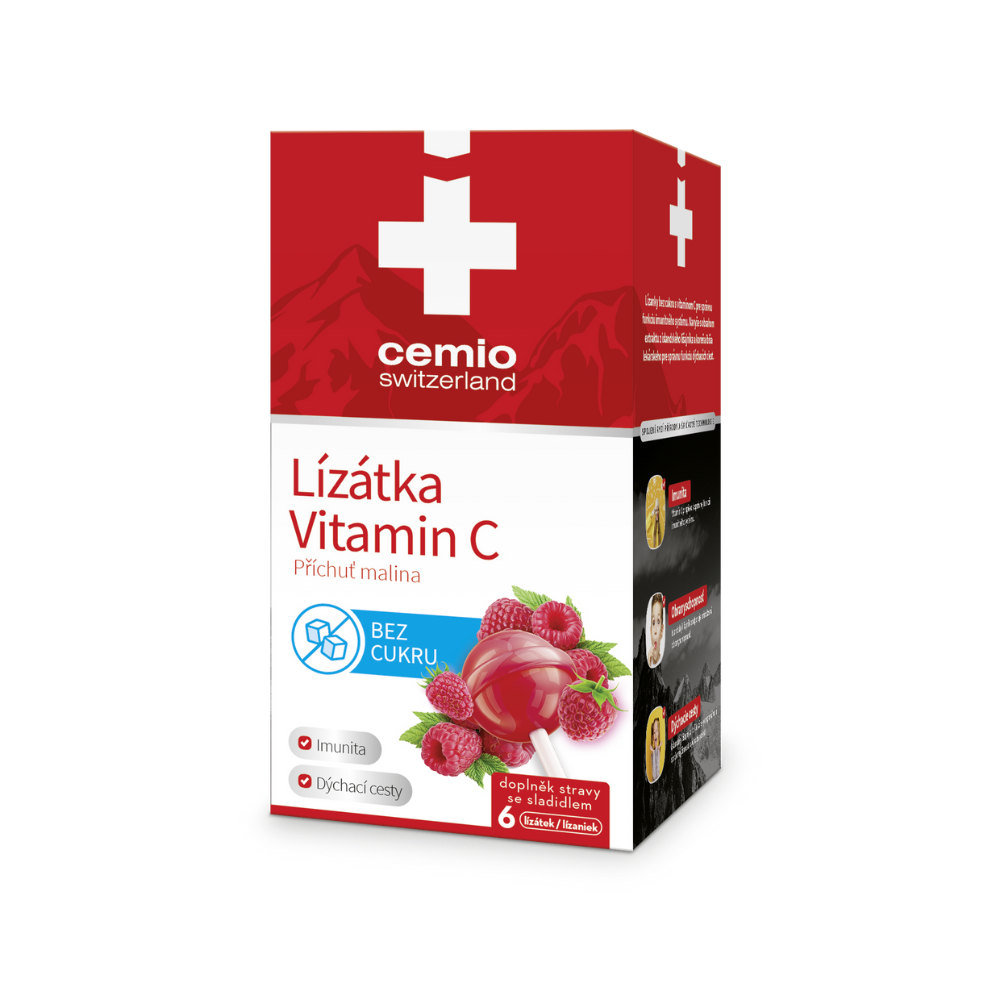 Cemio malinová lízátka s vitaminem C, 6 kusů, bez cukru