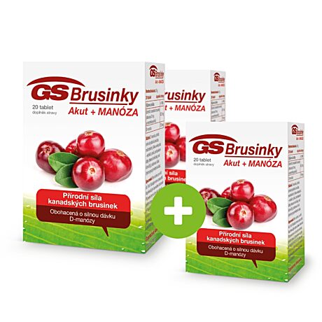 GS Brusinky Akut + manosa, 20 tablet, 2+1 ZDARMA