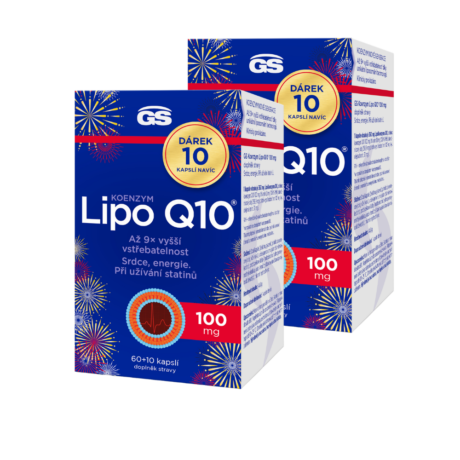 GS Koenzym Lipo Q10 100 mg, 2 x 60+10 kapslí NAVÍC, dárkové balení 2025