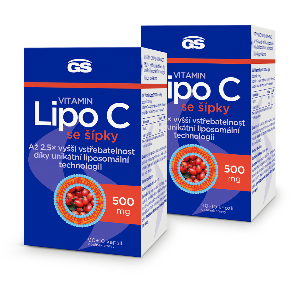 GS Vitamin Lipo C 500 mg se šípky, 2 × 100 kapslí