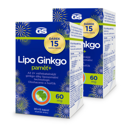 GS Lipo Ginkgo paměť+ 60 mg , 2 × 90+15 kapslí NAVÍC, dárkové balení