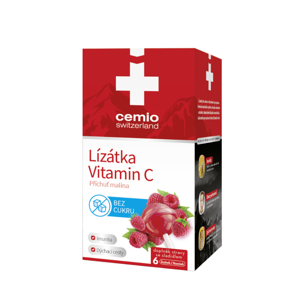 Levně Cemio malinová lízátka s vitaminem C, 6 kusů, bez cukru