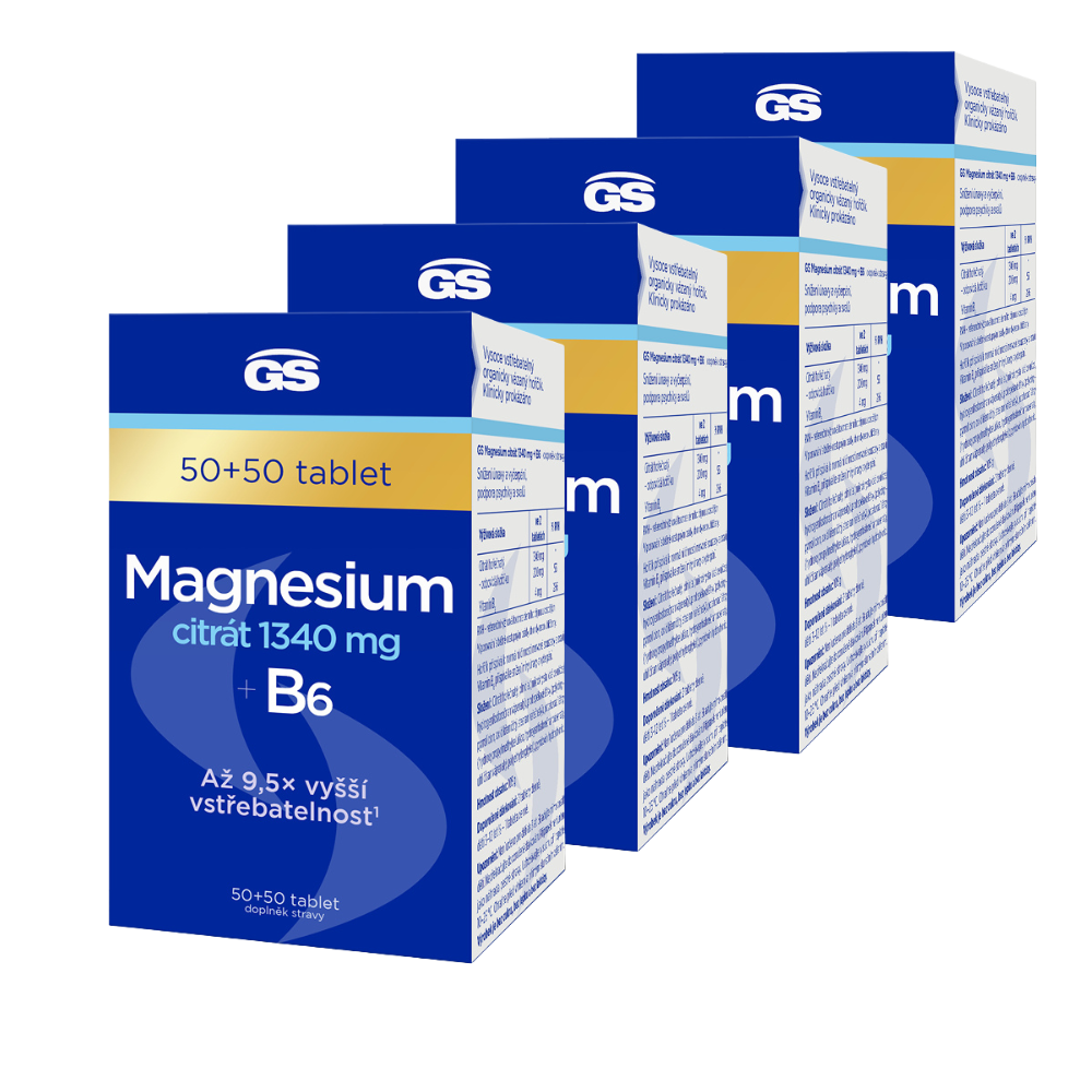 Levně GS Magnesium citrát 1340 mg + B6, 4 x 50 + 50 tablet