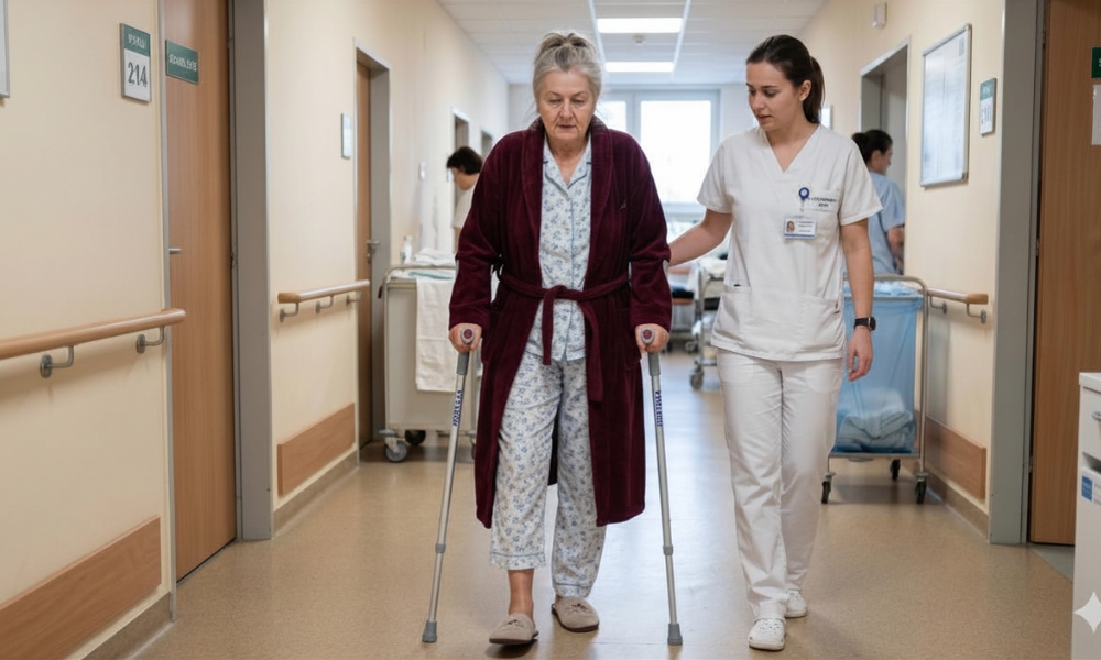 nácvik chůze po TEP kolene