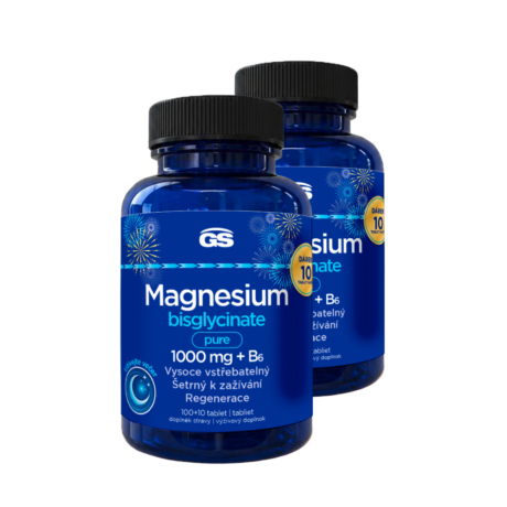 GS Magnesium bisglycinate pure 1000 mg + B6, 2 × 100 + 10 tablet NAVÍC, dárkové balení