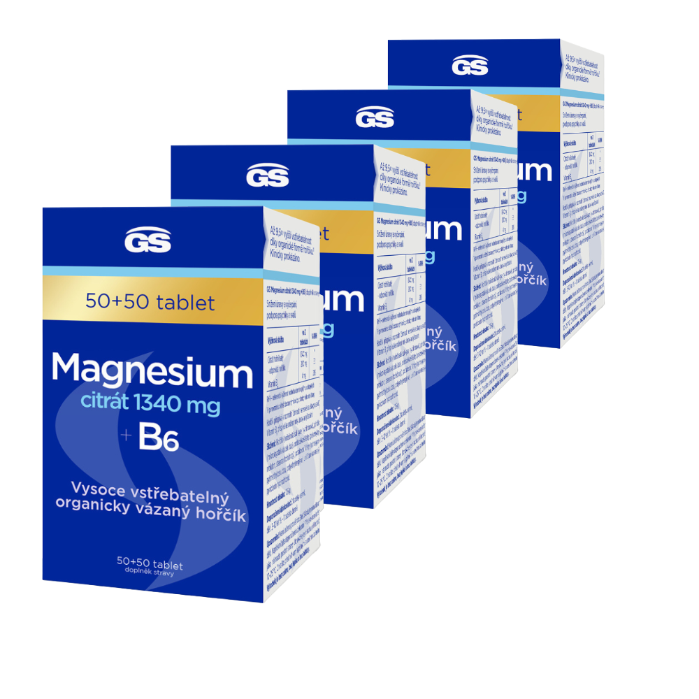 GS Magnesium citrát 1340 mg + B6, 4 x 50 + 50 tablet