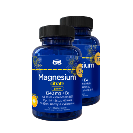 GS Magnesium citrate pure 1340 mg + B6, 2 × 70+40 tablet NAVÍC, dárkové balení