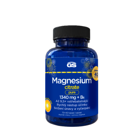GS Magnesium citrate pure 1340 mg + B6, 70+40 tablet NAVÍC, dárkové balení