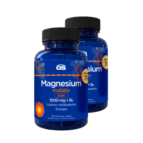 GS Magnesium malate pure 1000 mg + B6, 2 × 100 + 10 tablet NAVÍC, dárkové balení