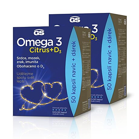 GS Omega 3 CITRUS + D3, 2 × 150 kapslí, dárkové balení 2022