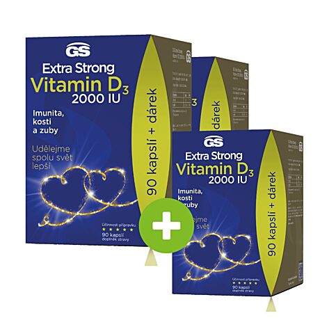 GS Extra Strong Vitamin D3 2000 IU, 90 kapslí, dárkové balení 2022, 2+1 ZDARMA