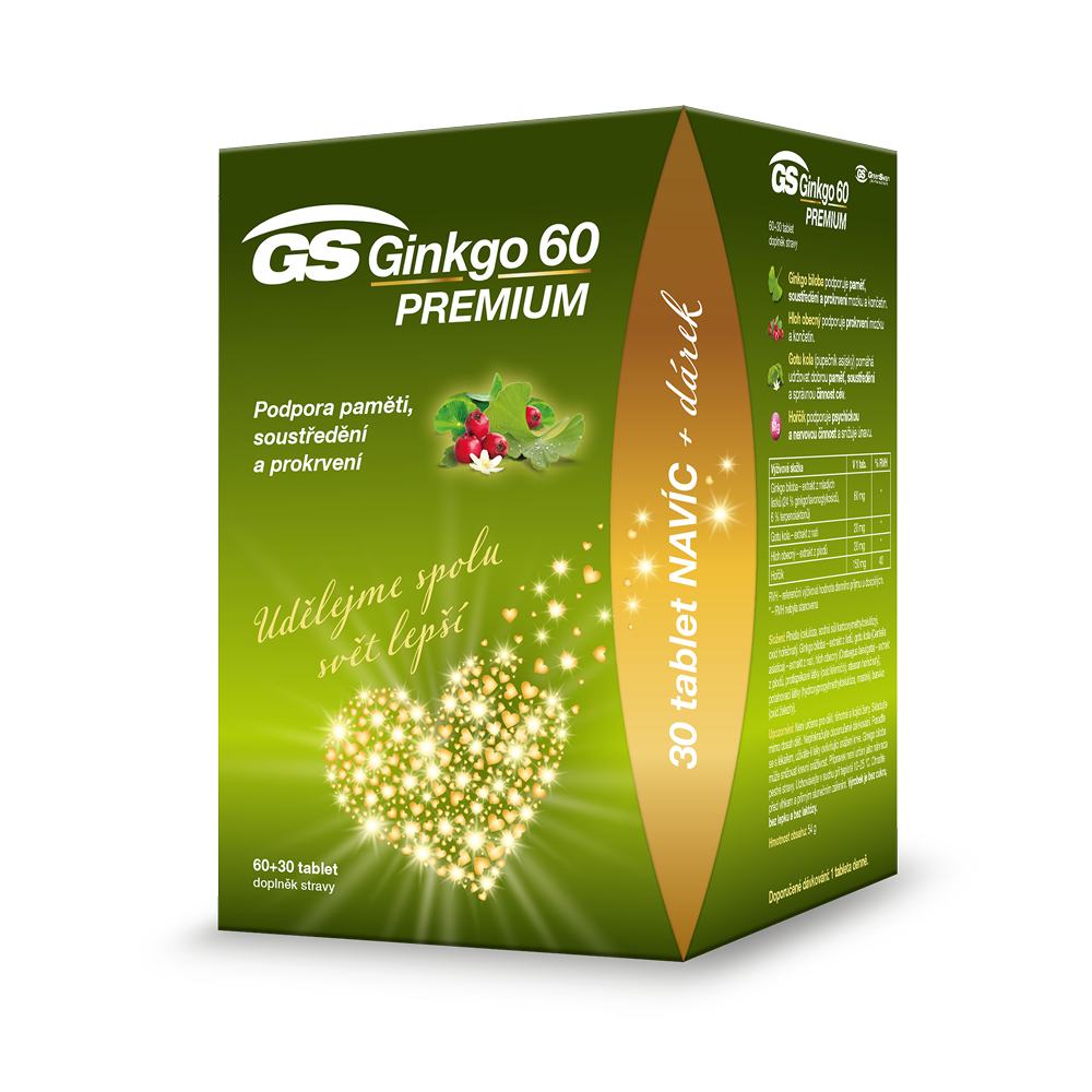 GS Ginkgo 60 PREMIUM, 60+30 tablet, dárkové balení