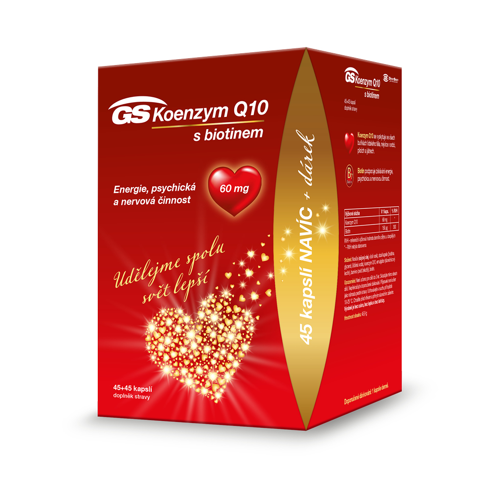 GS Koenzym Q10 s biotinem 60 mg, 45+45 kapslí, dárkové balení