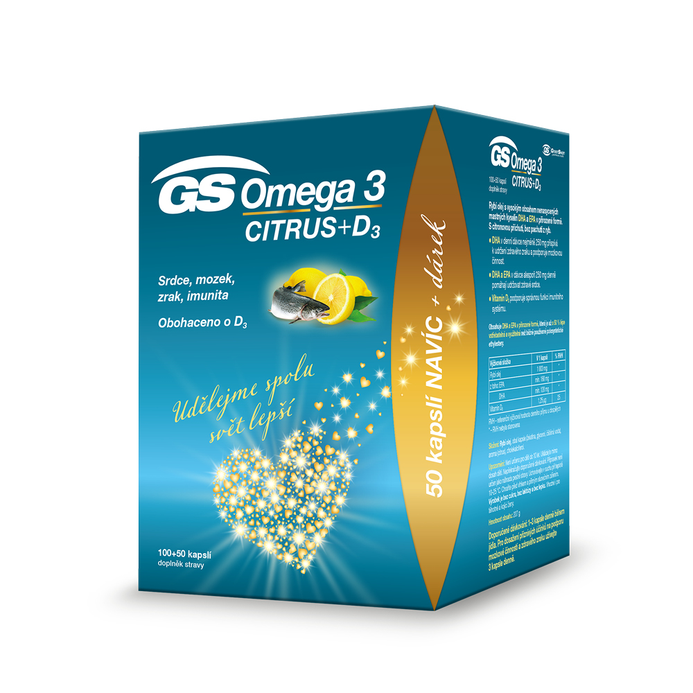 GS Omega 3 CITRUS + D3, 100+50 kapslí, dárkové balení