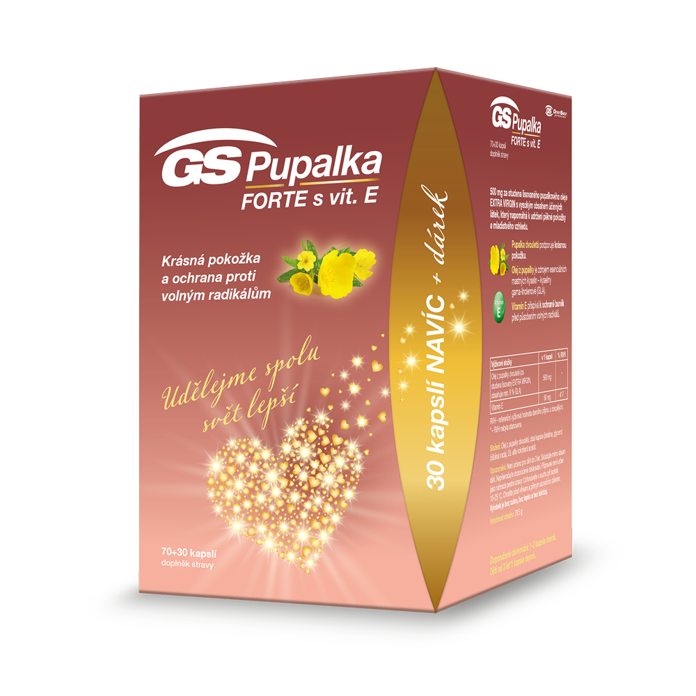 GS Pupalka FORTE s vitaminem E, 70+30 kapslí, dárkové balení