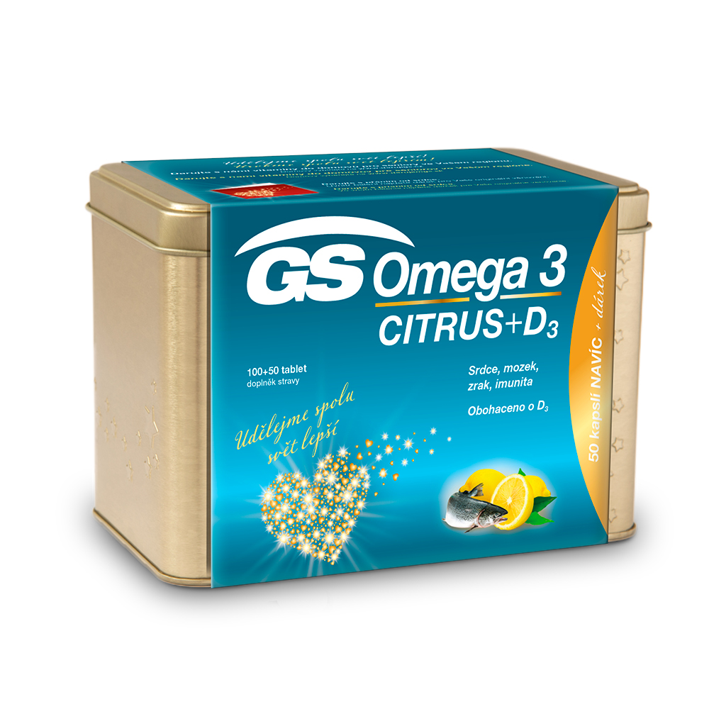GS Omega 3 CITRUS + D3, 100+50 kapslí, dárkové balení