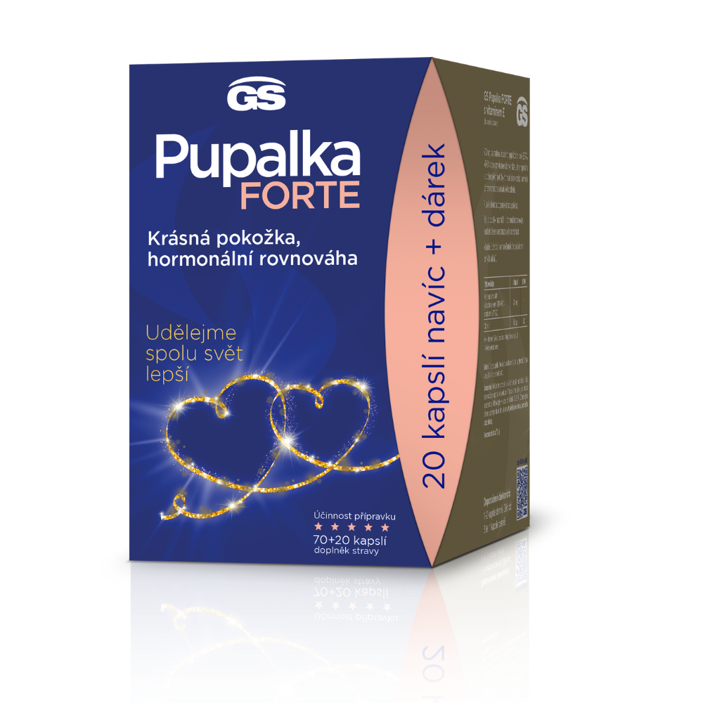 GS Pupalka FORTE s vitaminem E, 70+20 kapslí, dárkové balení 2022