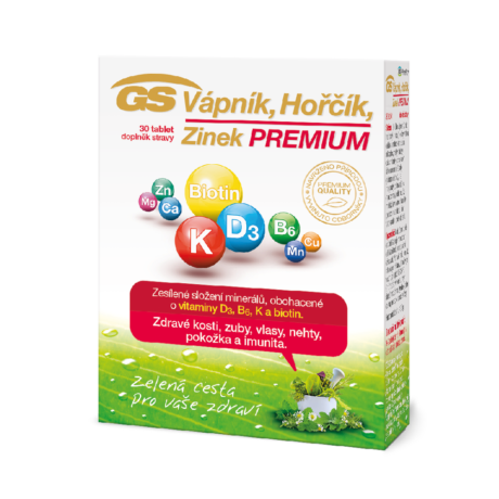 GS Vápník, Hořčík, Zinek PREMIUM s vitaminem D, 30 tablet