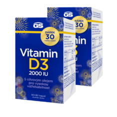 GS Vitamin D3 2000 IU, 2 × 90+30 kapslí NAVÍC, dárkové balení