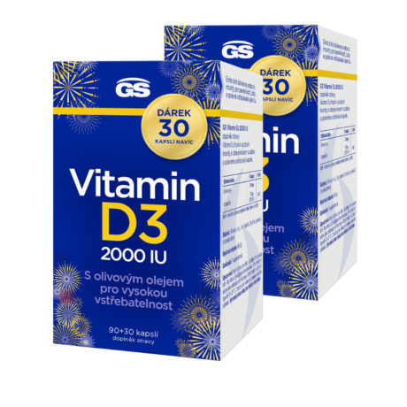 GS Vitamin D3 2000 IU, 2 × 90+30 kapslí NAVÍC, dárkové balení